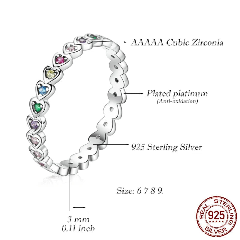 925 Sterling Silver Multicolor Heart Gemstone Ring – Cute Fine Jewelry for Women