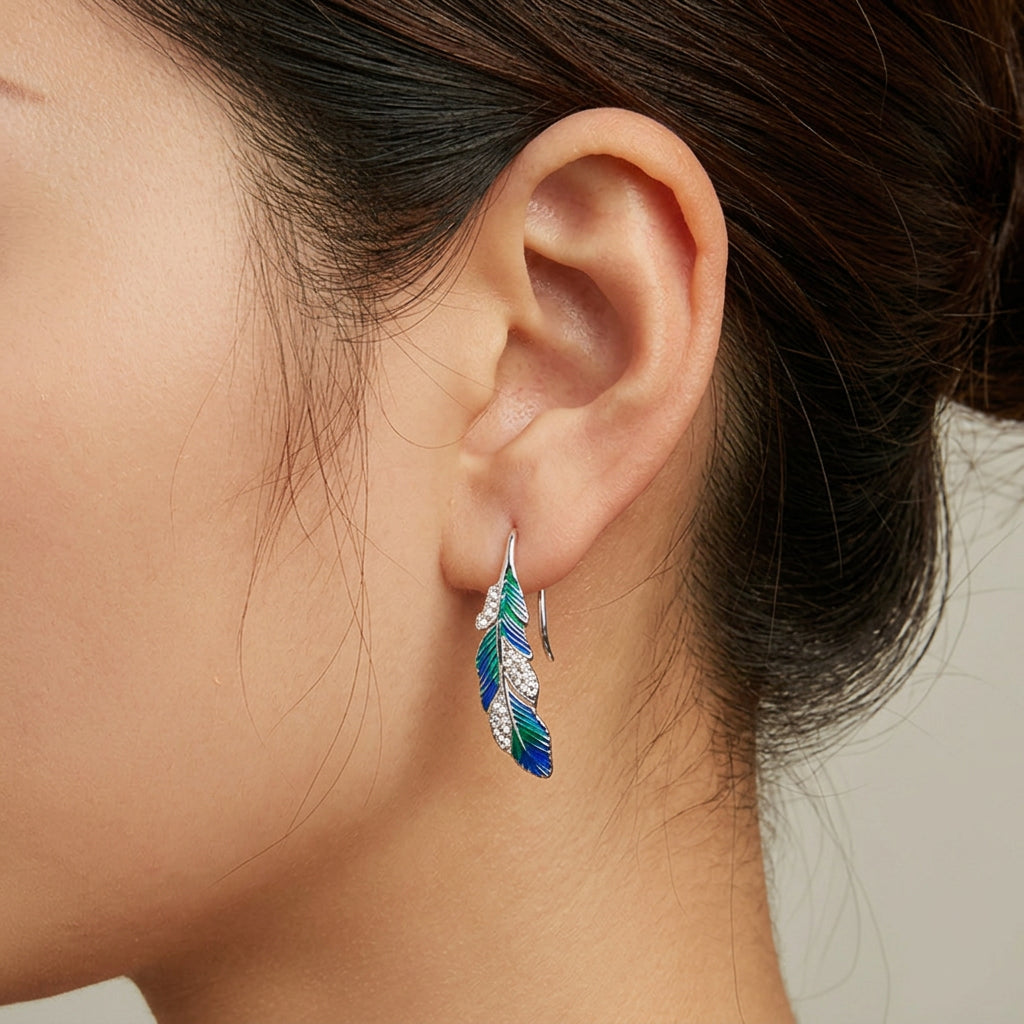 925 Sterling Silver Blue Leaf Jewelry Earrings with Zircon Stones for Women