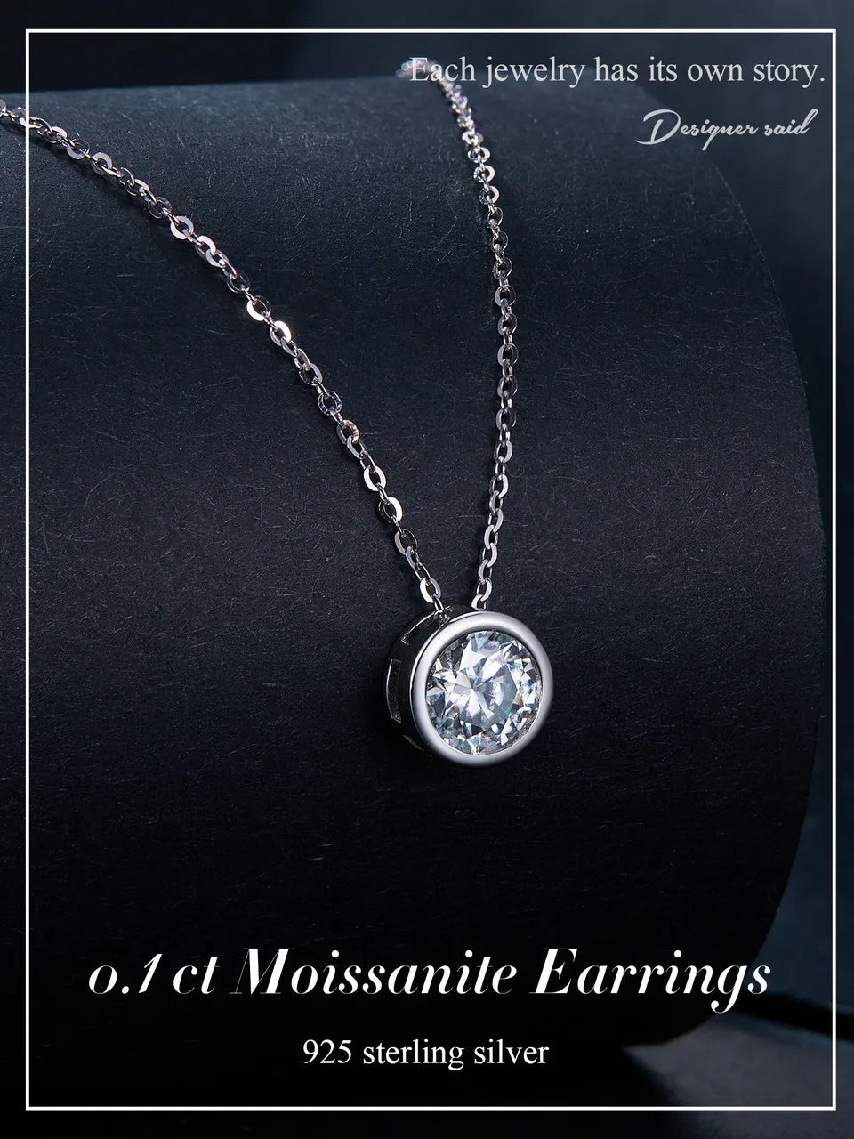 Bazel Radiance Premium  jewelry Necklace/925 Sterling Silver Round Moissanite – D Color