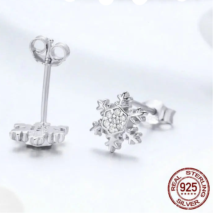 925 Sterling Silver Snowflake Stud Earrings Jewelry Gift For Women Crystal Snowflake Ear Studs Elegant Winter Jewelry Accessory