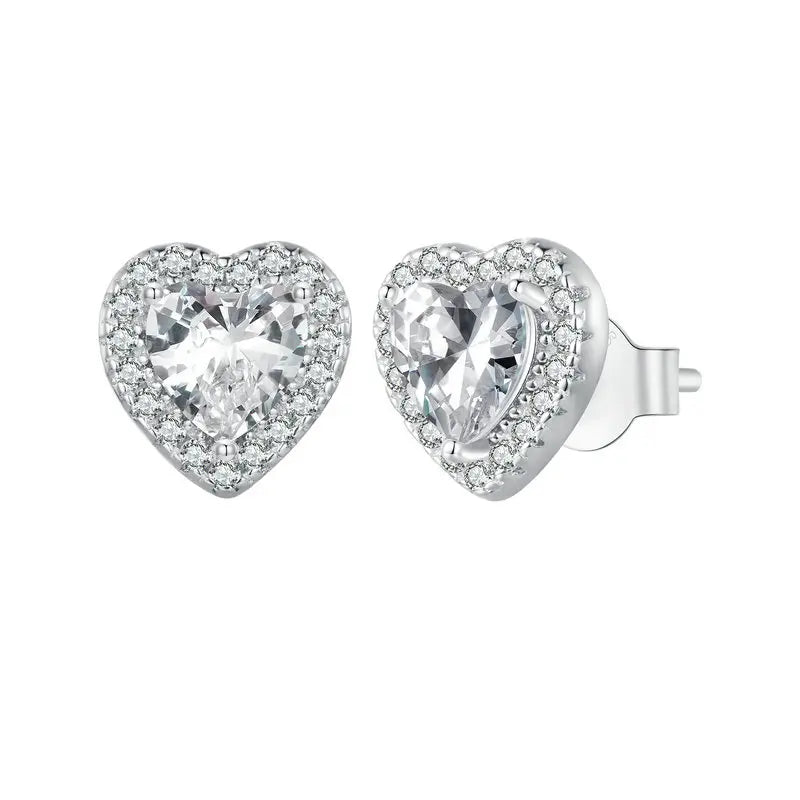 Halo Stud Earrings /925 Sterling Silver White Gold plated with Brilliant Cubic Zirconia