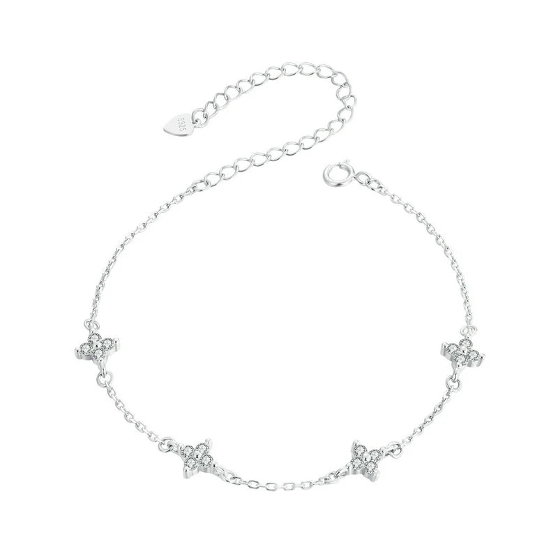White Gold Plated Shiny Zircon Flower Bracelet  with Zircon Stones