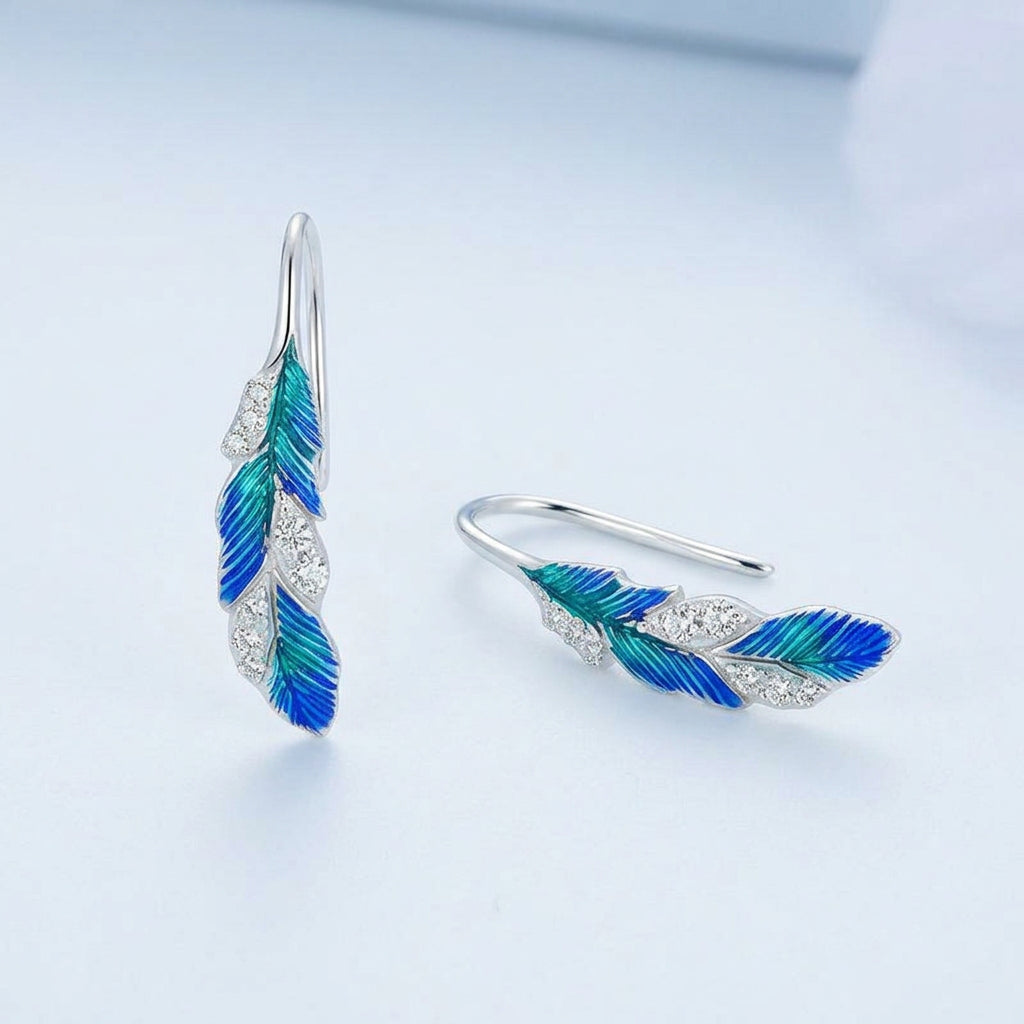 925 Sterling Silver Blue Leaf Jewelry Earrings with Zircon Stones for Women