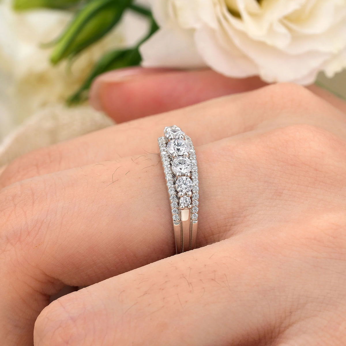 925 Sterling Silver Double‑Row Eternity Ring – Sparkling CZ Wedding & Statement Band for Women