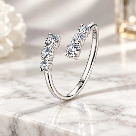 Jewelry Moissanite Open Wrap Ring in 925 Sterling Silver for Women Excellent Cut Adjustable Ring, White Gold Plated