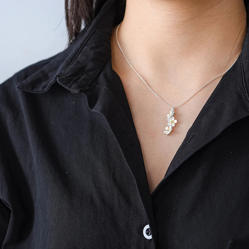 Flower Pendant Necklace- Handmade 925 Sterling Silver Fashion Jewelry