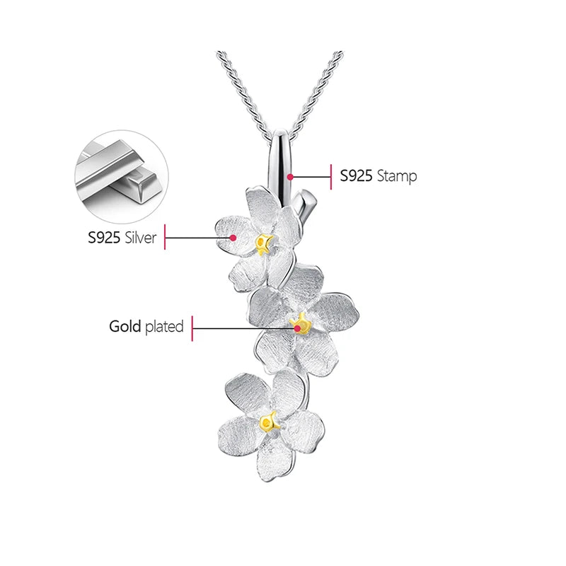Flower Pendant Necklace- Handmade 925 Sterling Silver Fashion Jewelry