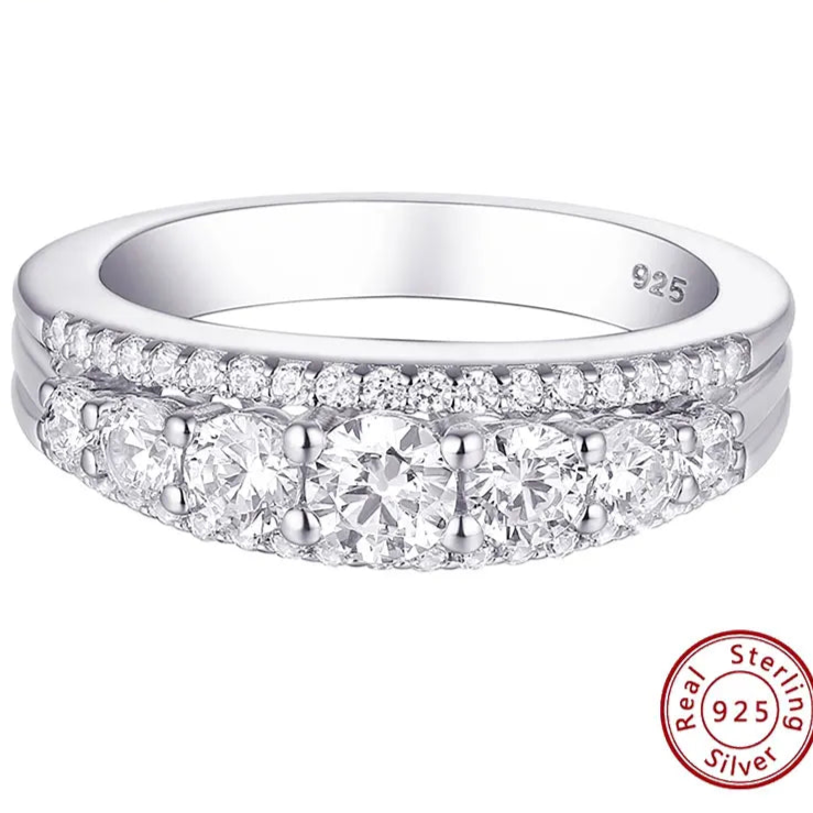 925 Sterling Silver Double‑Row Eternity Ring – Sparkling CZ Wedding & Statement Band for Women