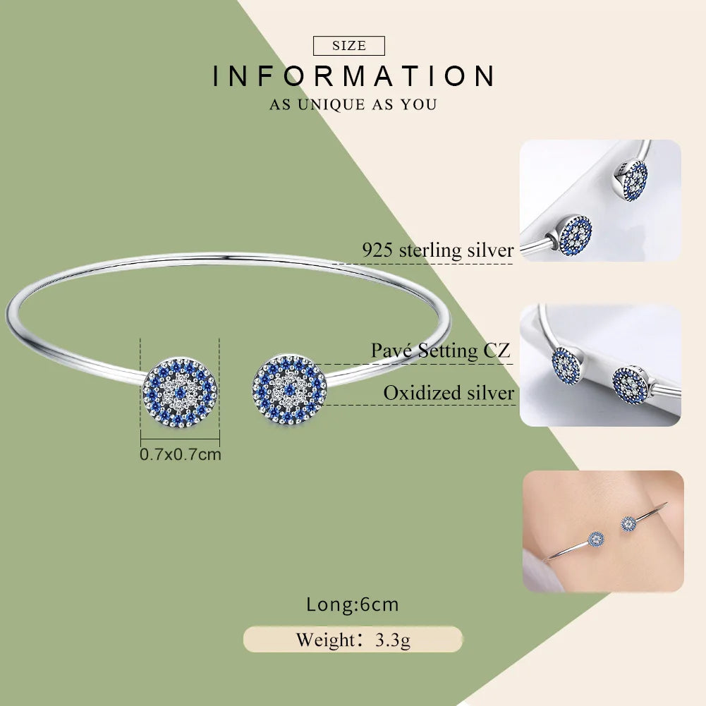 925 Sterling Silver Blue Zircon Open Bangle Bracelet Jewelry