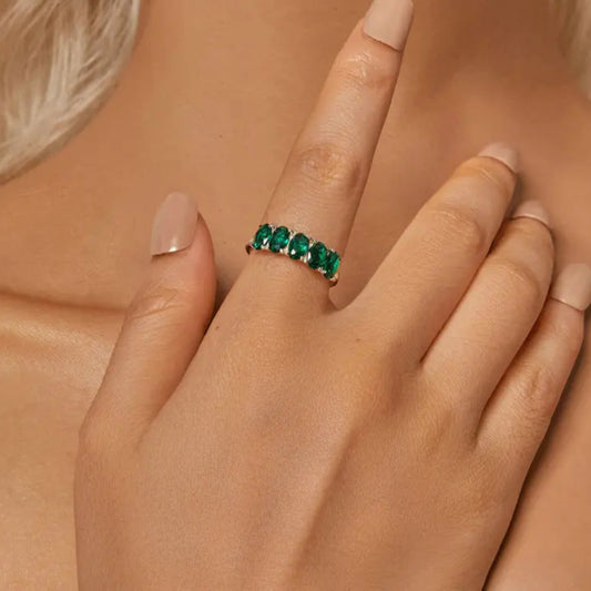 100% 925 Sterling Silver Green Zircon Row Ring – Luxurious Fine Jewelry for Women