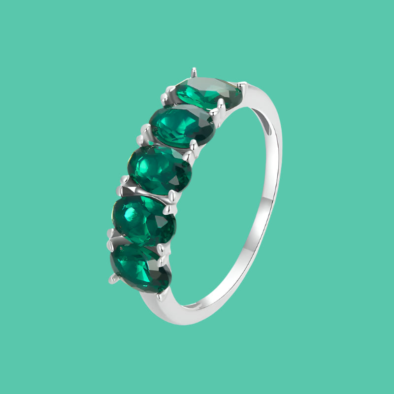 100% 925 Sterling Silver Green Zircon Row Ring – Luxurious Fine Jewelry for Women