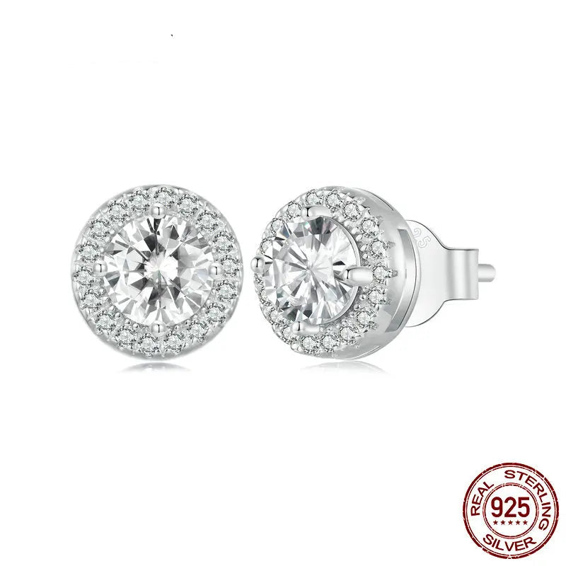Halo Stud Earrings /925 Sterling Silver White Gold plated with Brilliant Cubic Zirconia