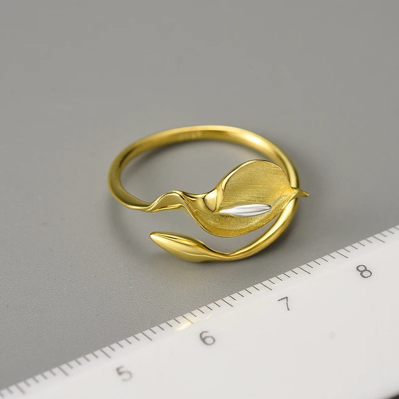 New Calla Lily Flower Adjustable Ring Real 925 Sterling Silver – Fine Floral Jewelry