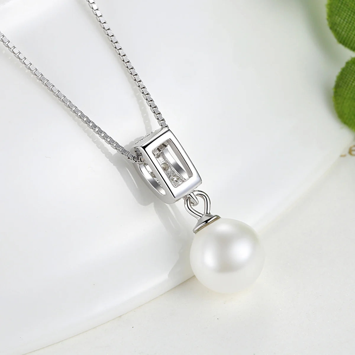 Pearl Whisper Jewelry Necklace/ 925 sterling silver simulated pearl  with zircon