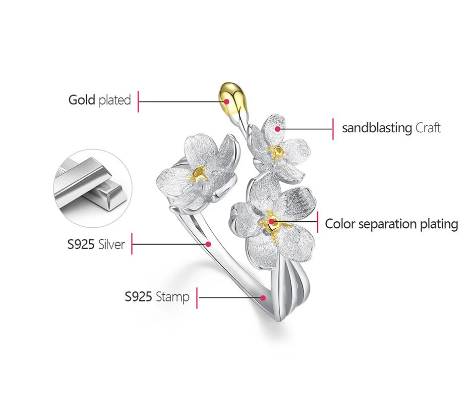 925 Sterling Silver Triple Flower Adjustable Ring – Elegant Fine Jewelry for Women