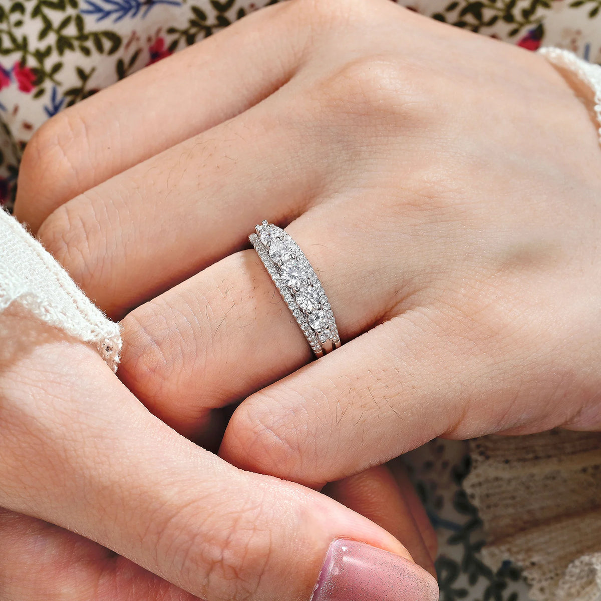 925 Sterling Silver Double‑Row Eternity Ring – Sparkling CZ Wedding & Statement Band for Women