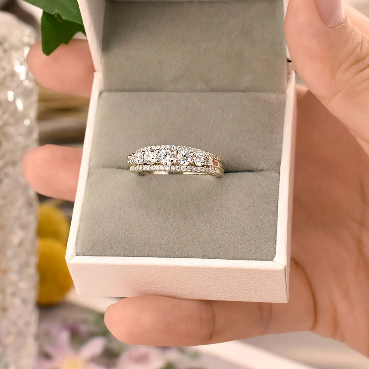 925 Sterling Silver Double‑Row Eternity Ring – Sparkling CZ Wedding & Statement Band for Women