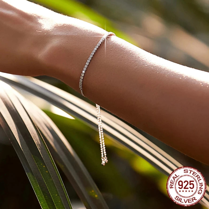 Geometric Sterling Silver 925 Chain & Link Bracelets with Zircon Stones – Silver, Gold, Rose Gold & Pink
