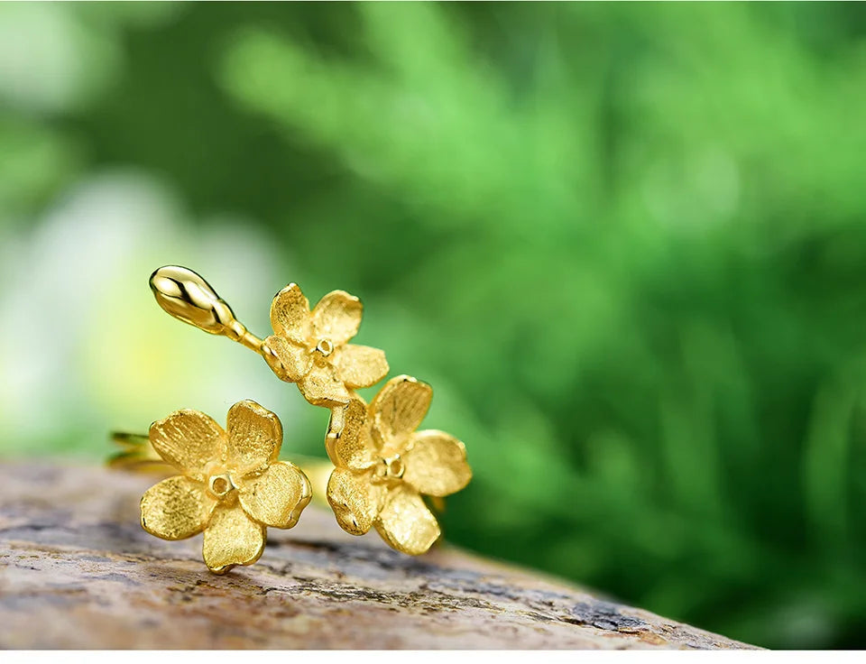 925 Sterling Silver Triple Flower Adjustable Ring – Elegant Fine Jewelry for Women