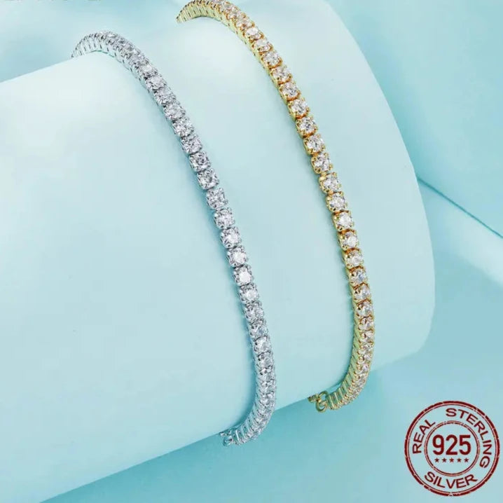 Geometric Sterling Silver 925 Chain & Link Bracelets with Zircon Stones – Silver, Gold, Rose Gold & Pink