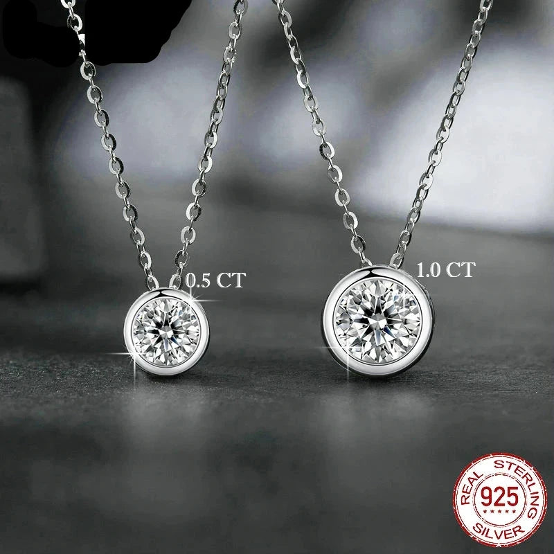 Bazel Radiance Premium  jewelry Necklace/925 Sterling Silver Round Moissanite – D Color