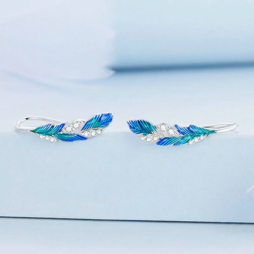 925 Sterling Silver Blue Leaf Jewelry Earrings with Zircon Stones for Women