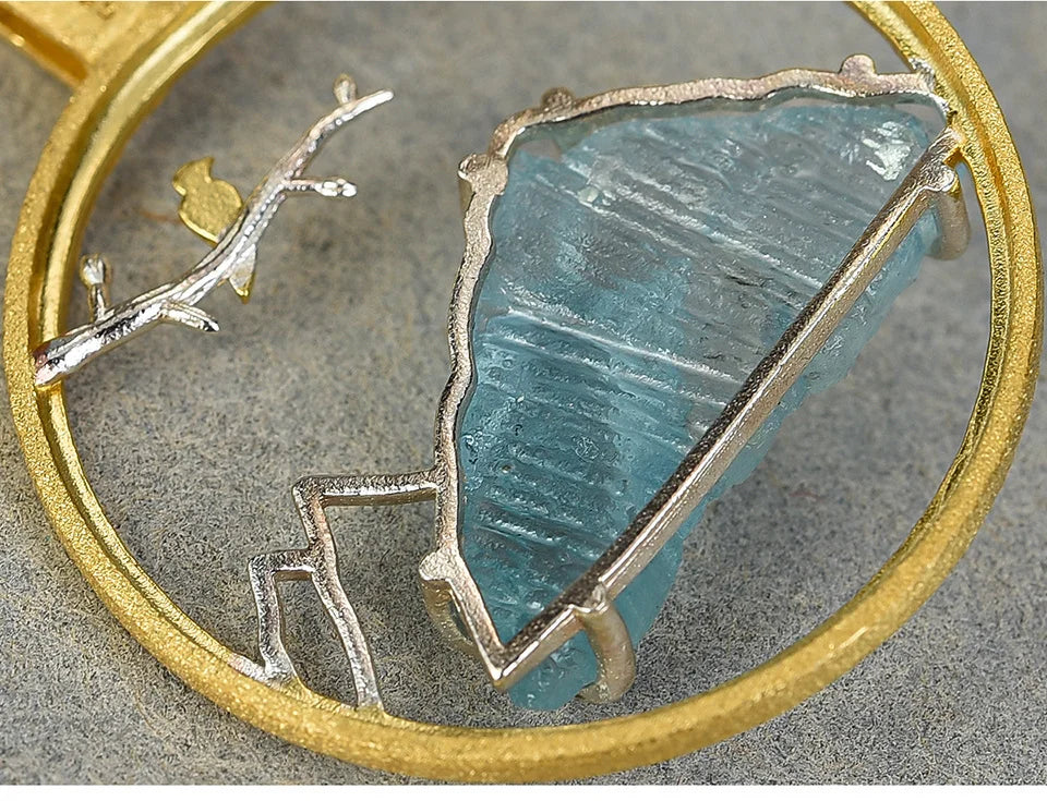 Handcrafted Raw Stone Pendant in Solid 925 Sterling Silver – Bird Whisper Luxury Design
