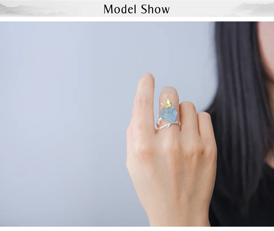 Adjustable Aquamarine Butterfly Ring – Original 925 Sterling Silver Luxury Gemstone Jewelry for Women