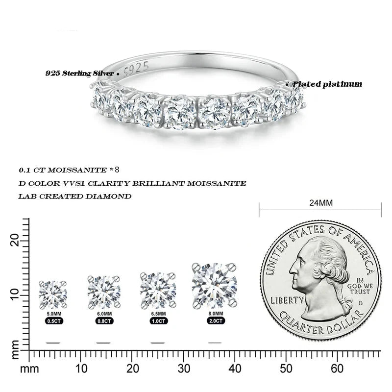Iris D‑Color Moissanite Lace Band – 925 Sterling Silver Half Eternity Stackable Engagement Ring for Women