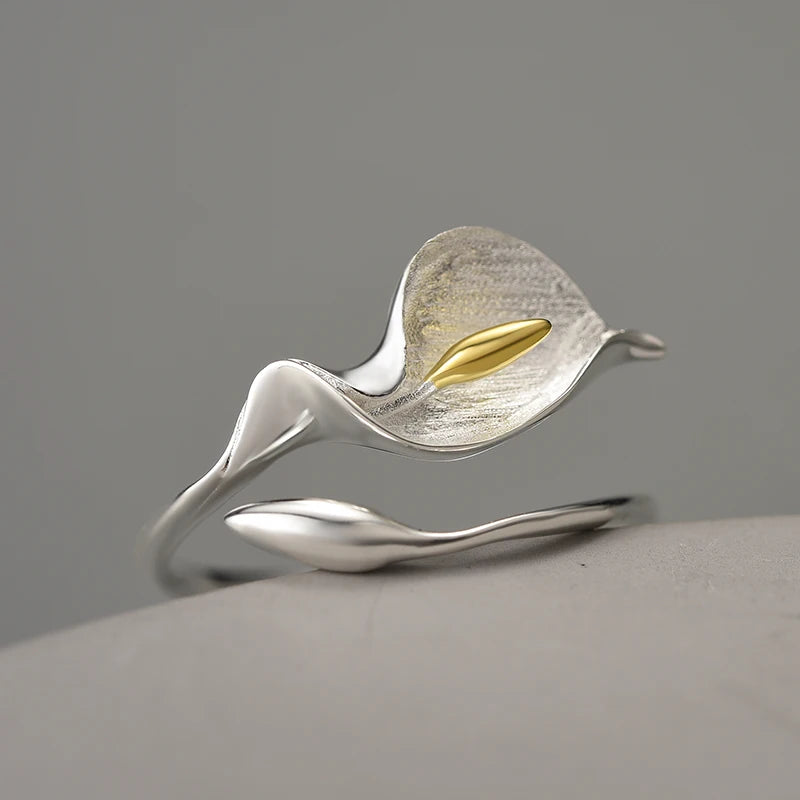 New Calla Lily Flower Adjustable Ring Real 925 Sterling Silver – Fine Floral Jewelry