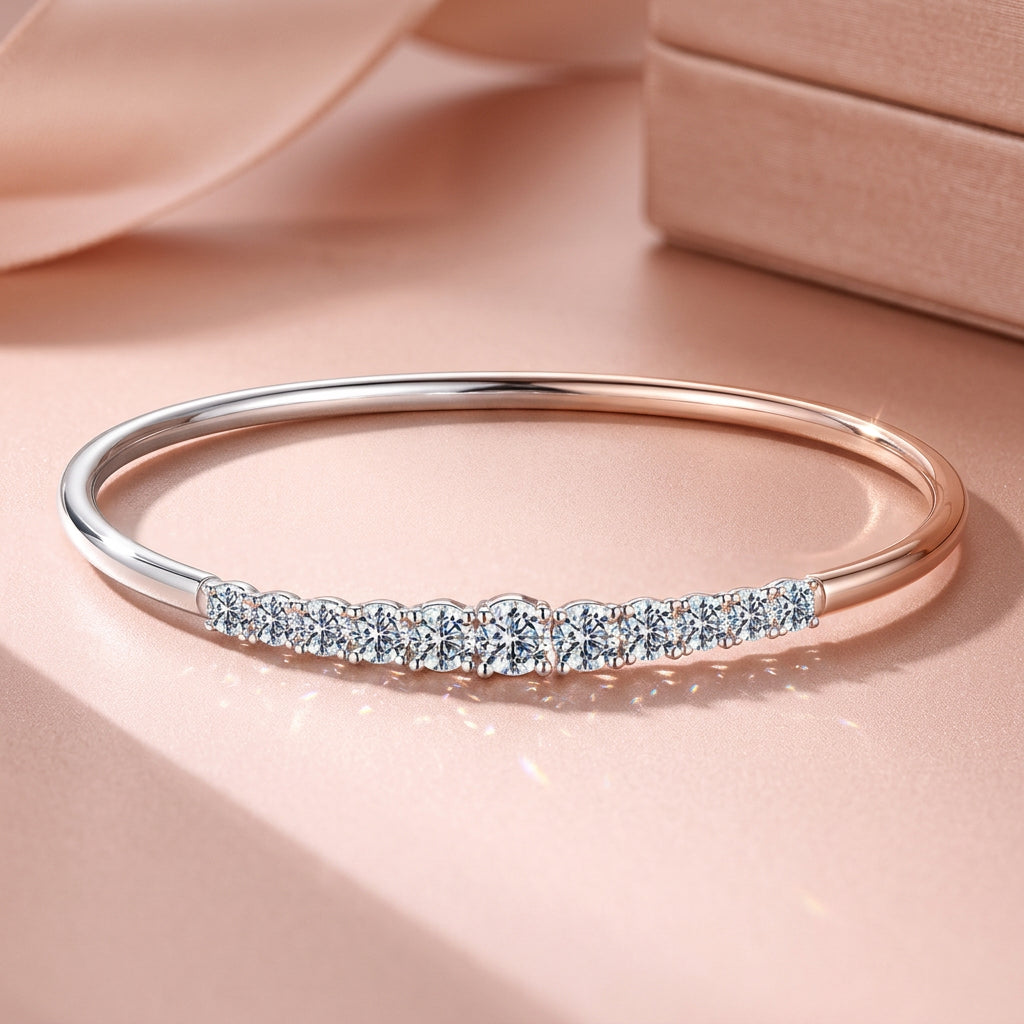 3.6CTTW Moissanite adjustable open bangle in 925 sterling silver featuring D color VVS1 clarity stones with excellent cut brilliance, fine jewelry bracelet.