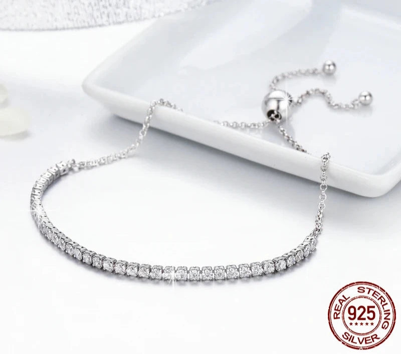 Geometric Sterling Silver 925 Chain & Link Bracelets with Zircon Stones – Silver, Gold, Rose Gold & Pink