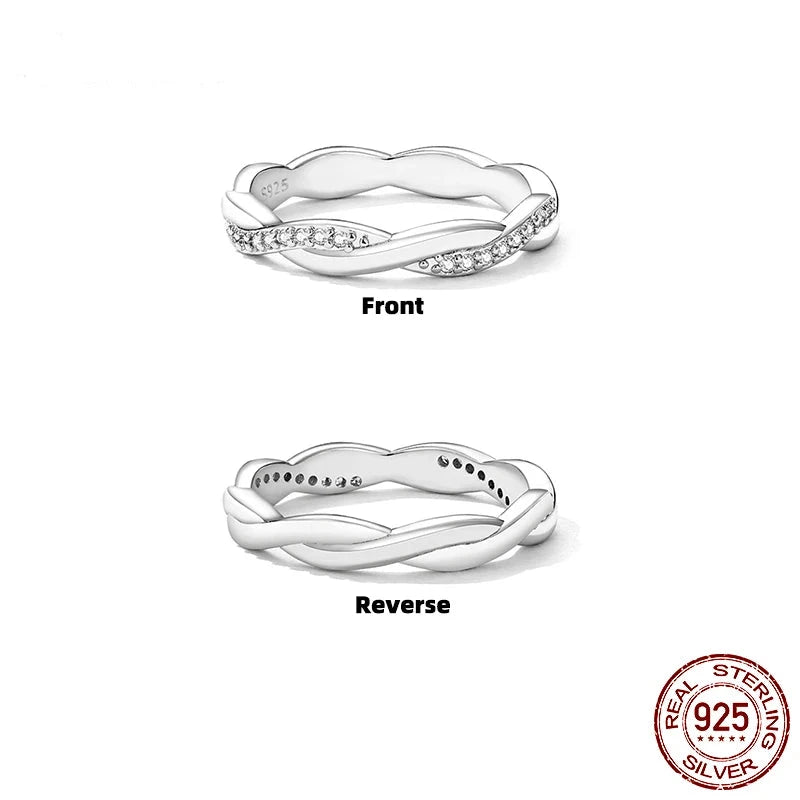 925 Sterling Silver Twisted Rope jewelry Ring with 18K Gold Plated CZ Eternity Band – stackable Fine Jewelry for Women