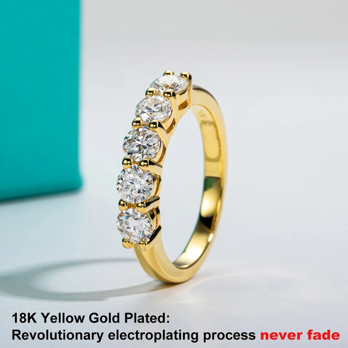 4mm D‑Color Moissanite Wedding Band – 925 Sterling Silver 18K Gold Plated Eternity Ring for Women
