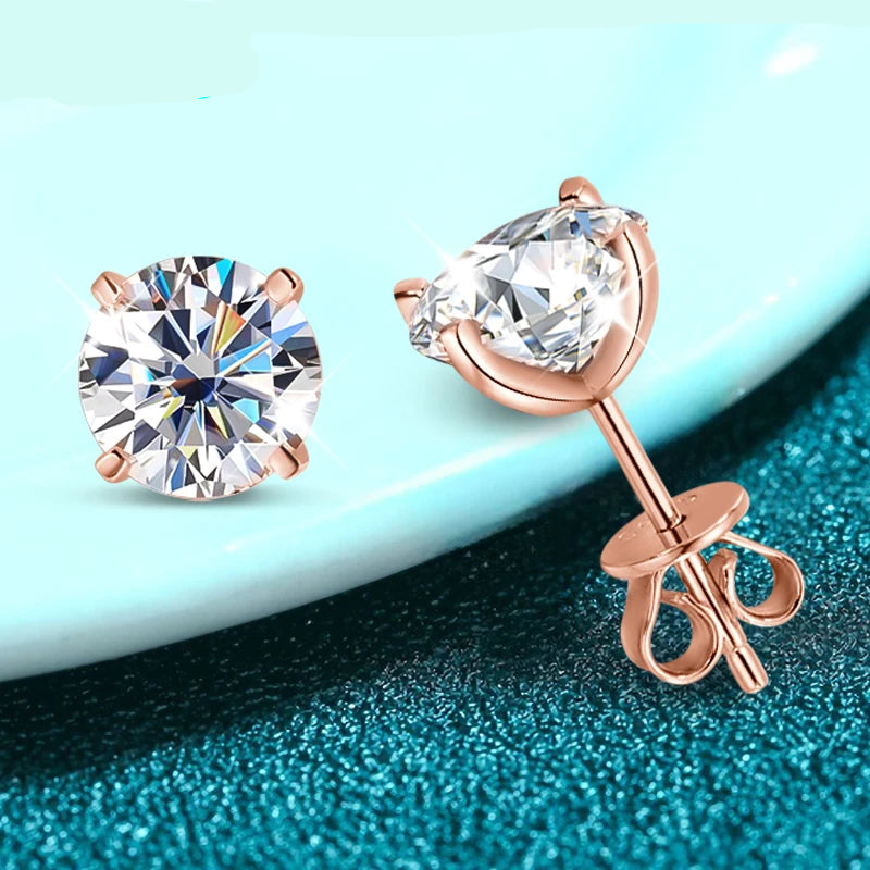 Rose Gold Moissanite Stud Earrings – Real 925 Sterling Silver Fine Jewelry
