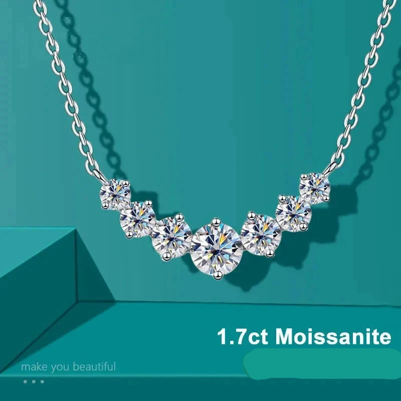 1.7ct moissanite curved necklace in 925 sterling silver and 18k white gold
