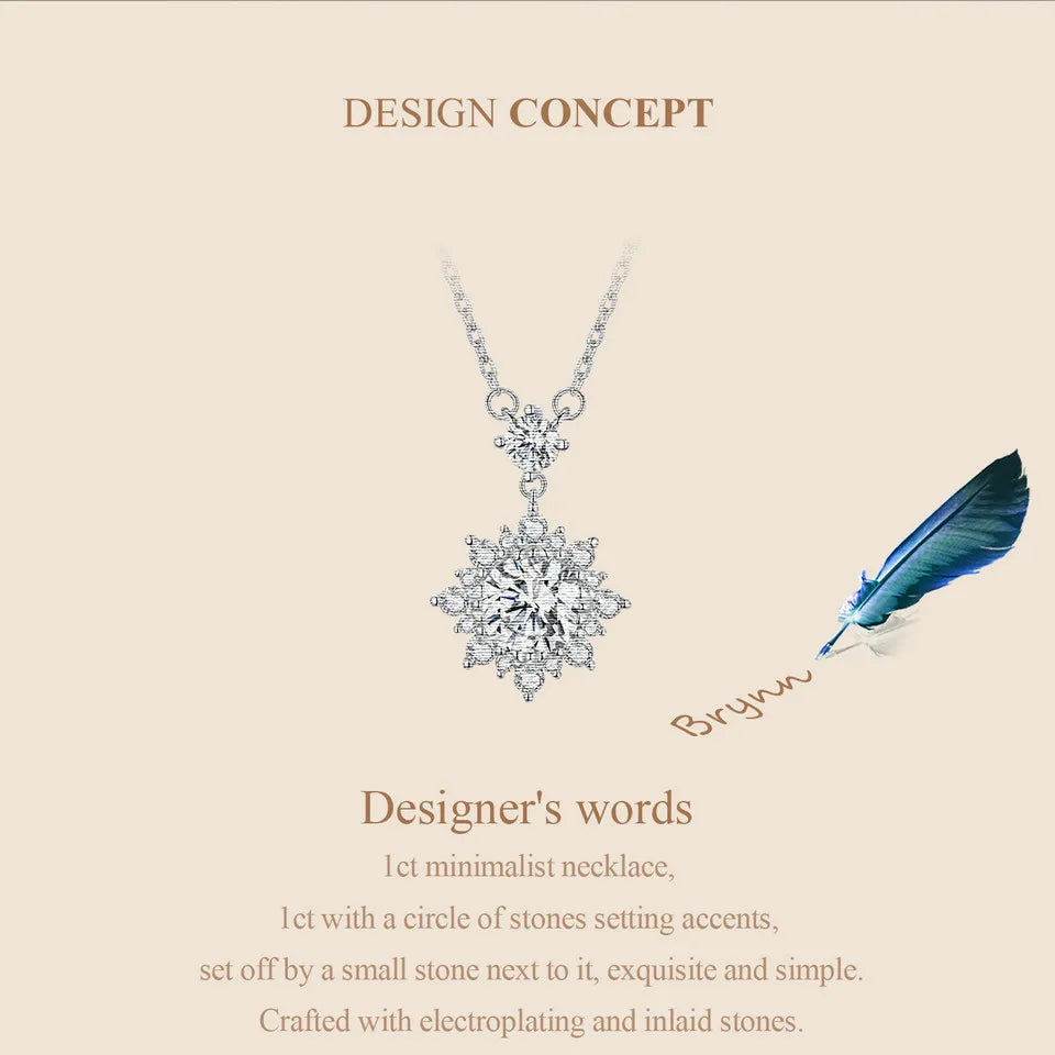 1ct Lab‑Grown Diamond Snowflake  jewelry Necklace – 925 Sterling Silver