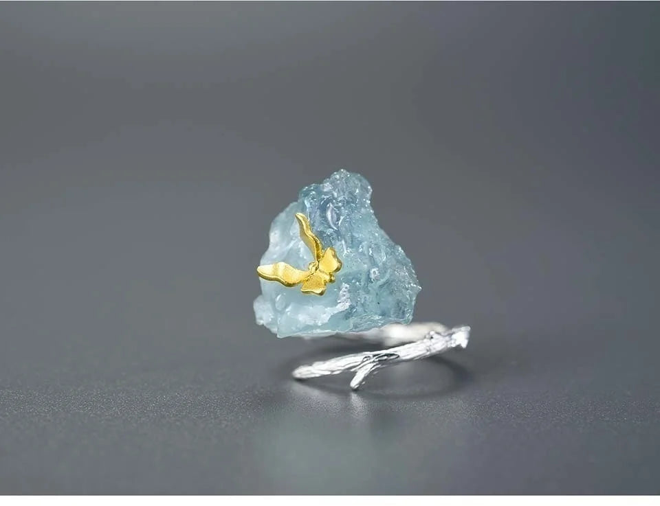 Adjustable Aquamarine Butterfly Ring – Original 925 Sterling Silver Luxury Gemstone Jewelry for Women