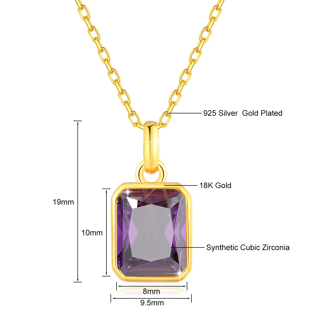 cubic zirconia pendant necklaces in  Purple elegant 18K gold-plated frames with matching gold chains. 