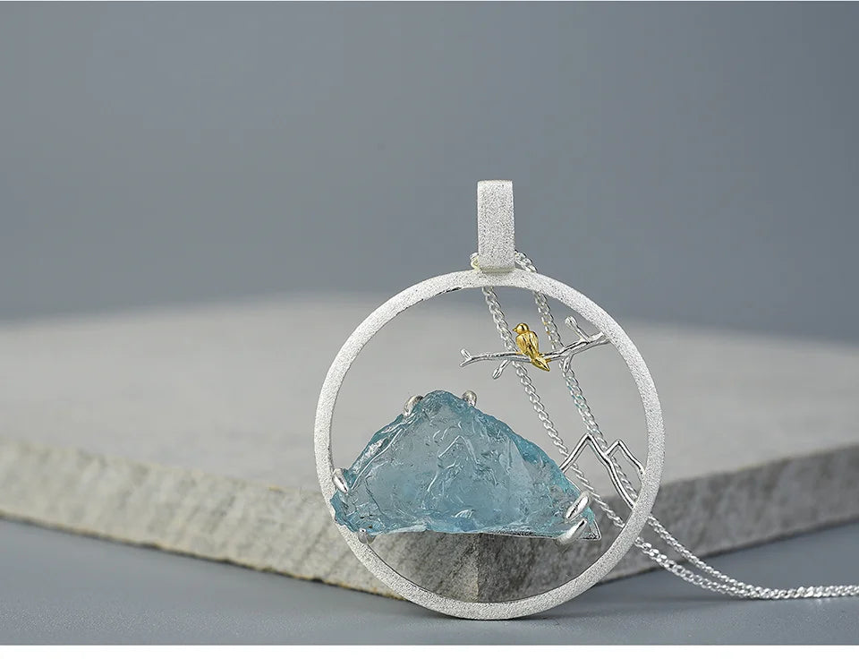 Handcrafted Raw Stone Pendant in Solid 925 Sterling Silver – Bird Whisper Luxury Design