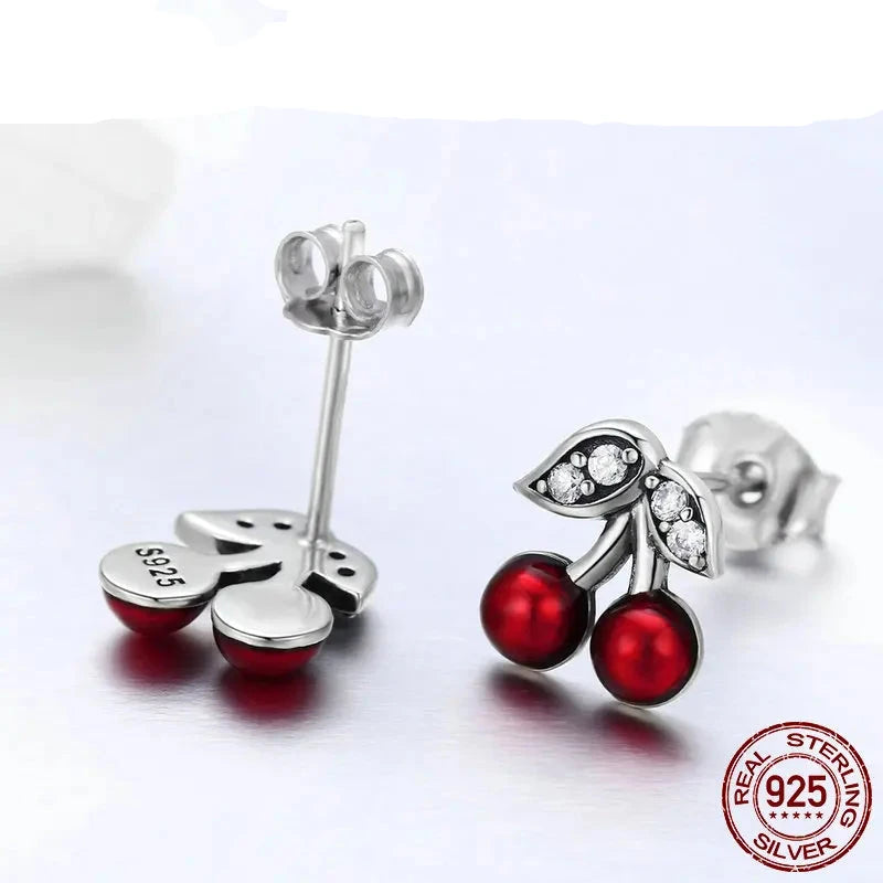 Cherry Earrings – Real 925 Sterling Silver with CZ Diamonds