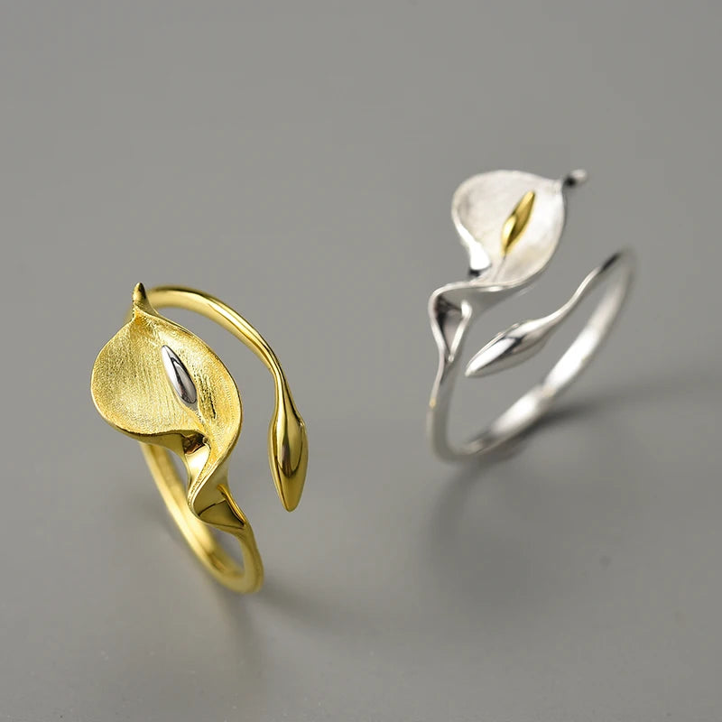New Calla Lily Flower Adjustable Ring Real 925 Sterling Silver – Fine Floral Jewelry
