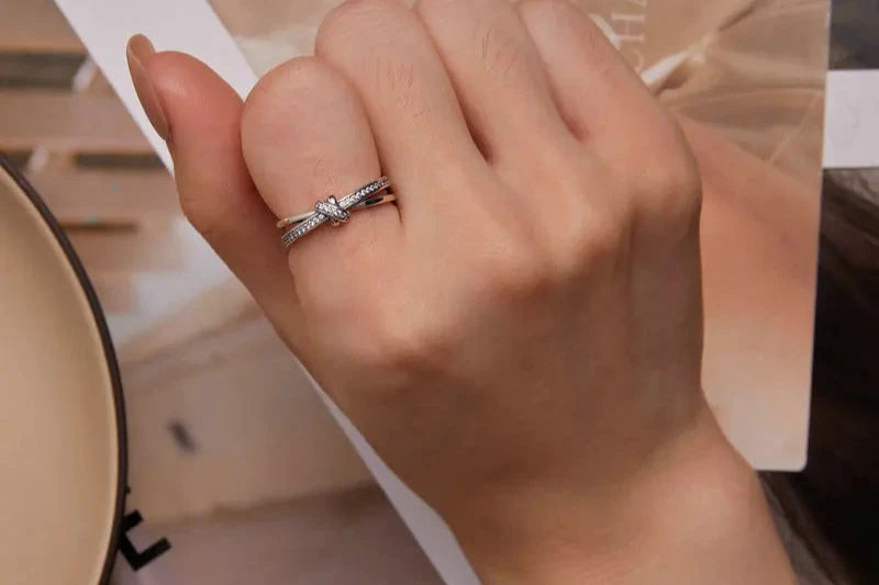 925 Sterling Silver Crossover Knot Ring – Elegant CZ Accent Fine Jewelry for Women