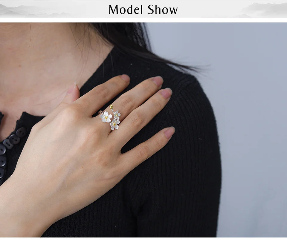 925 Sterling Silver Triple Flower Adjustable Ring – Elegant Fine Jewelry for Women