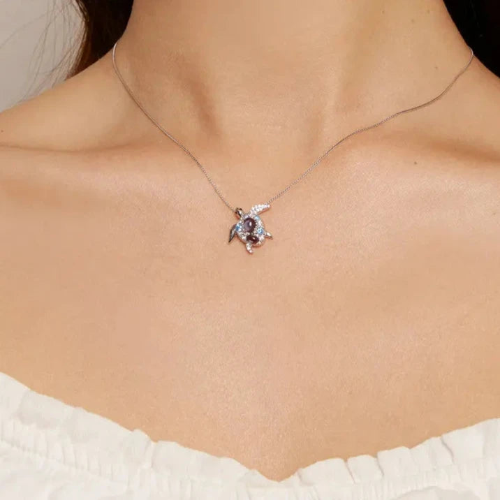 Blue Ocean Turtle jewelry Necklace – 925 Sterling Silver, Platinum Plated & ZC