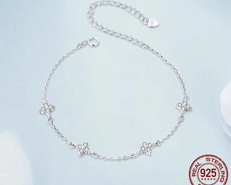 White Gold Plated Shiny Zircon Flower Bracelet  with Zircon Stones