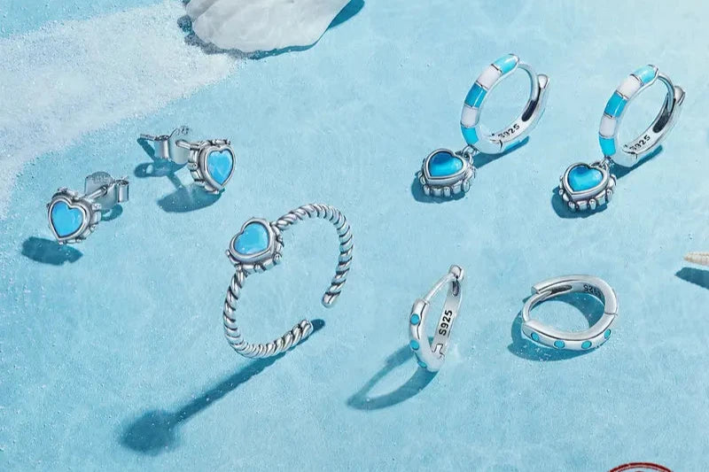 Ocean Whisper Blue Turquoise with Sterling Silver 925 Hoop Earrings