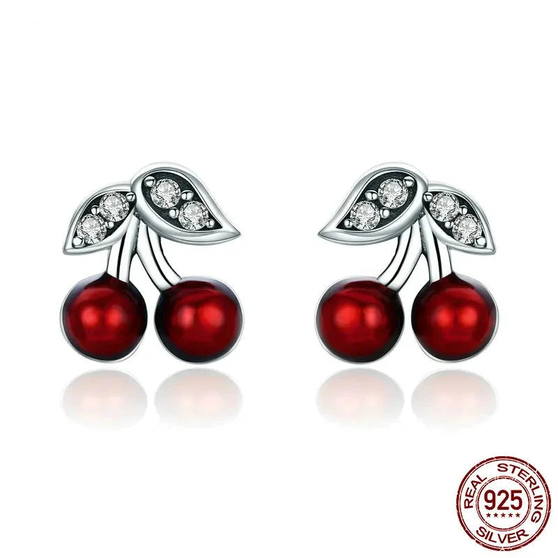 Cherry Earrings – Real 925 Sterling Silver with CZ Diamonds