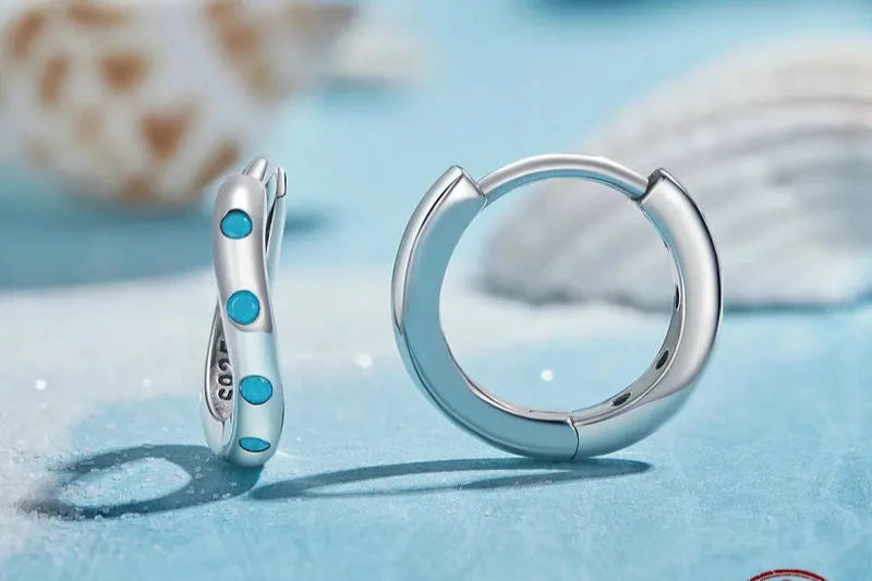 Ocean Whisper Blue Turquoise with Sterling Silver 925 Hoop Earrings