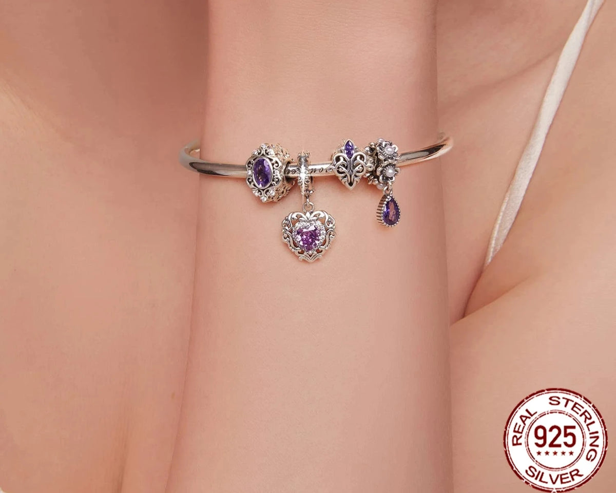 925 Sterling Silver Purple Gemstone Charm Jewelry Collection